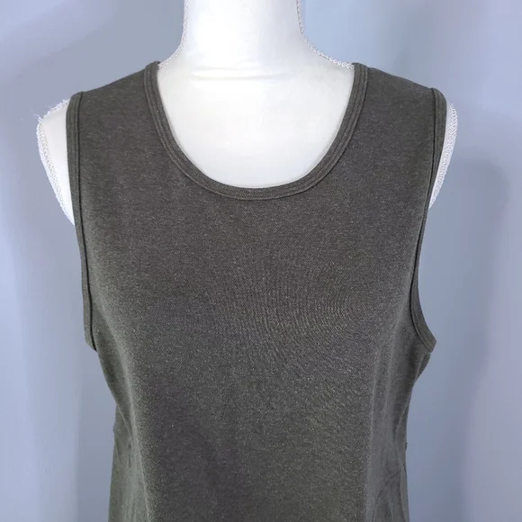 VTG 90's LL Bean Olive Green 100% Cotton Sleeveless Maxi Dress Made In USA MED - Picture 4 of 8
